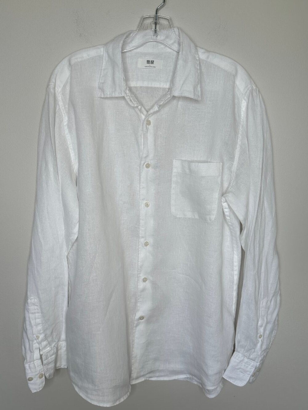 Uniqlo Men's White 100% Linen Long Sleeve Button Down Shirt Size Large - Picture 2 of 5